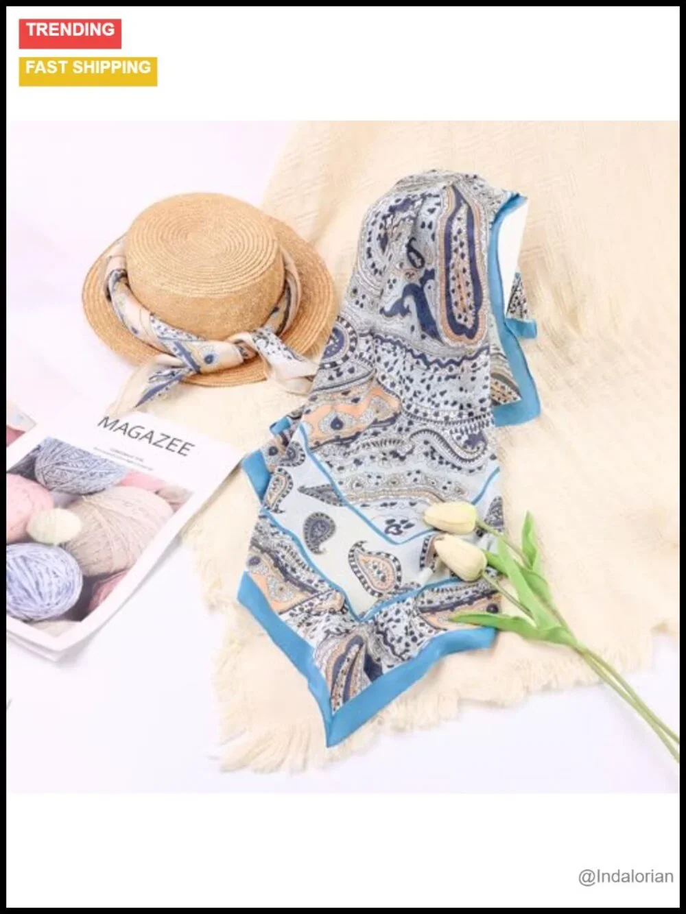 Paisley Satin Head Scarf Silk-Like Hair Scarf Vintage Bandana Large Square